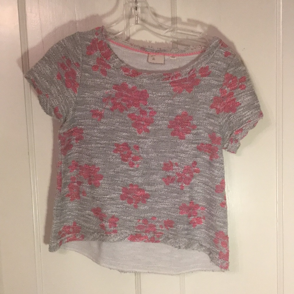 Grey with Pink flowers short sleeve sweatshirt